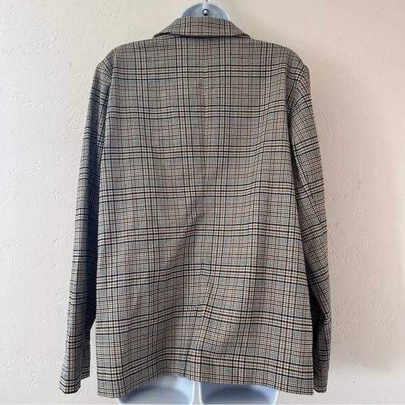 J JILL Jacket Blazer Houndstooth Plaid Tan Navy Oversized Trendy Size L NWT - Picture 6 of 14
